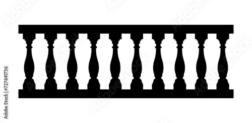 Silhouette of stone balustrade with balusters for fencing. Fototapet