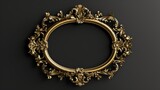 Vintage Gold picture frame on a black background. Classic antique oval golden picture frame 