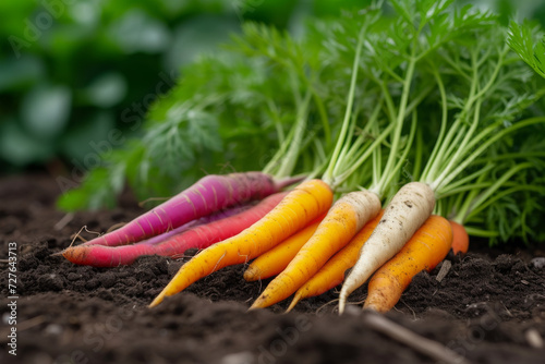 Wallpaper Mural Colorful Harvested Carrots on Soil with Green Foliage Torontodigital.ca