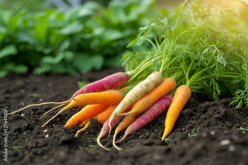 Wallpaper Mural Colorful Harvested Carrots on Soil with Green Foliage Torontodigital.ca