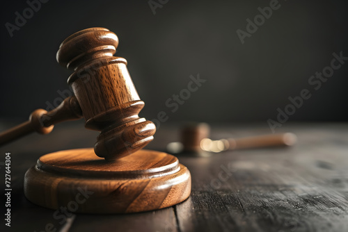 A wooden gavel rests on a board, symbolizing authority and justice in a legal setting