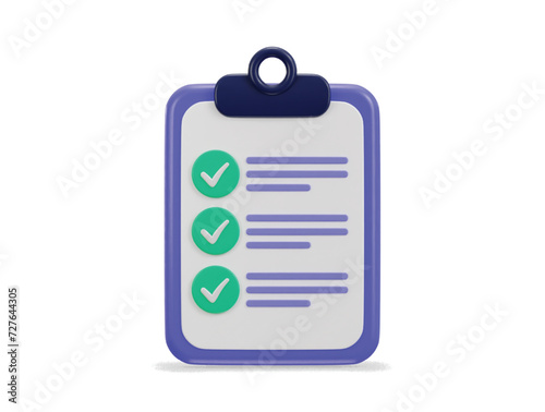 3d clipboard with checklist icon vector illustration