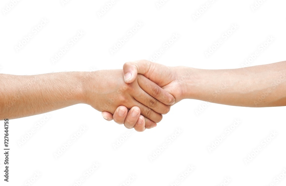 The hands of two men are shaking hands to agree on something. Or cooperation concept about cooperation in investment or work and business isolated on white background. The hands of two men are shaking hands to agree on something. Or cooperation concept about cooperation in investment or work and business isolated on white background.