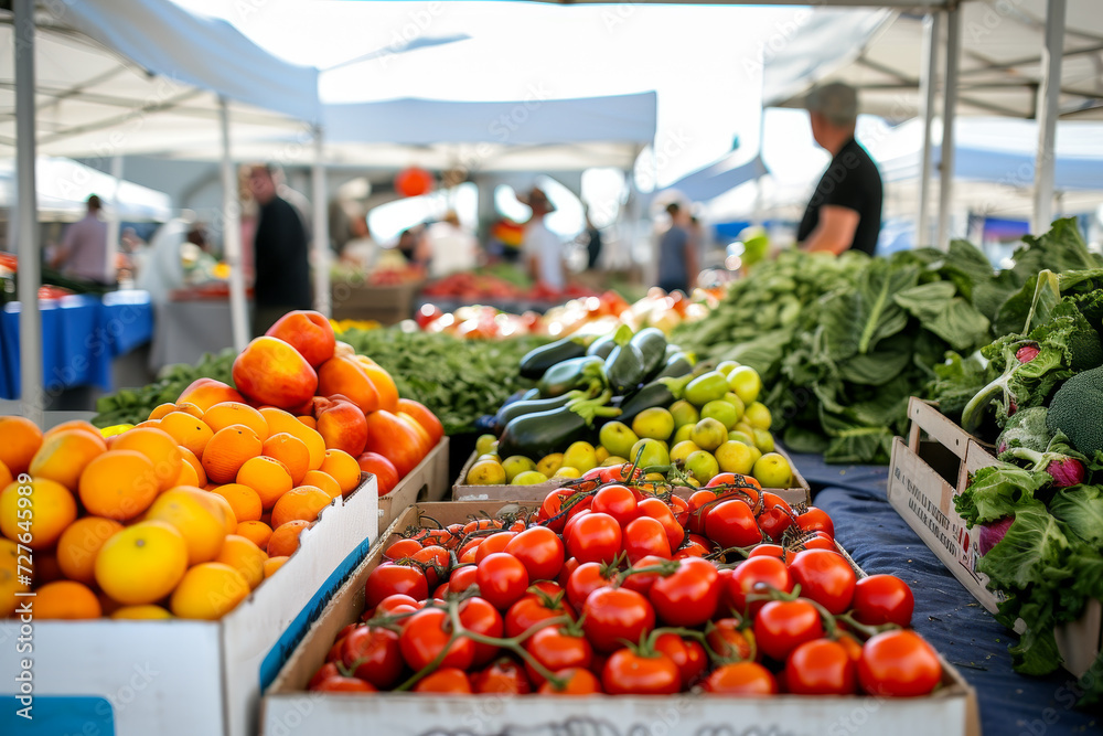 Bustling Farmer's Market with Colorful Produce Under Tents