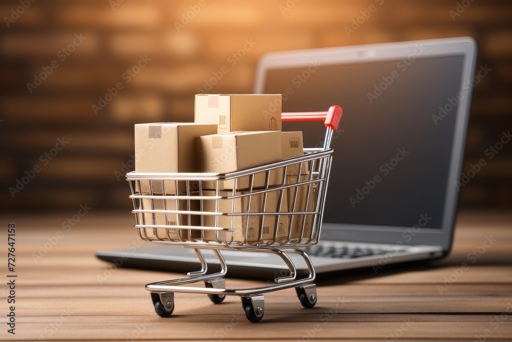 Convenient virtual shopping cart on laptop for effortless online shopping experience
