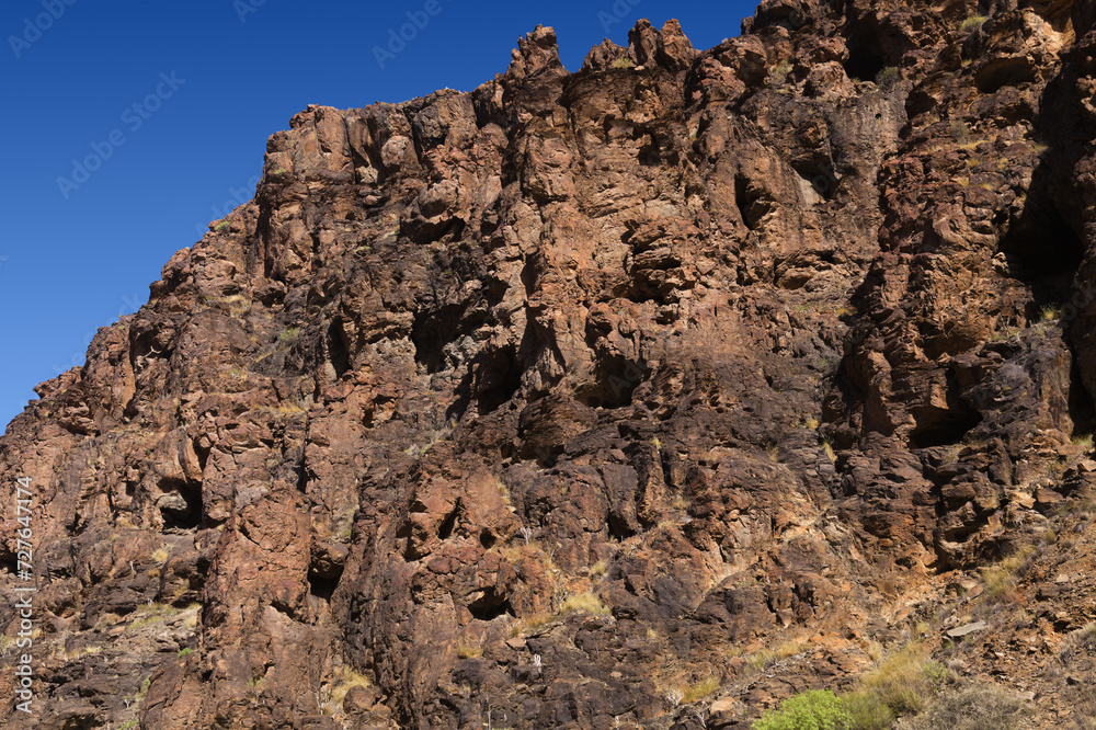 Spectacular vertical walls of Barranco Hondo, Deep Ravine, Gran Canaria, Canary Islands