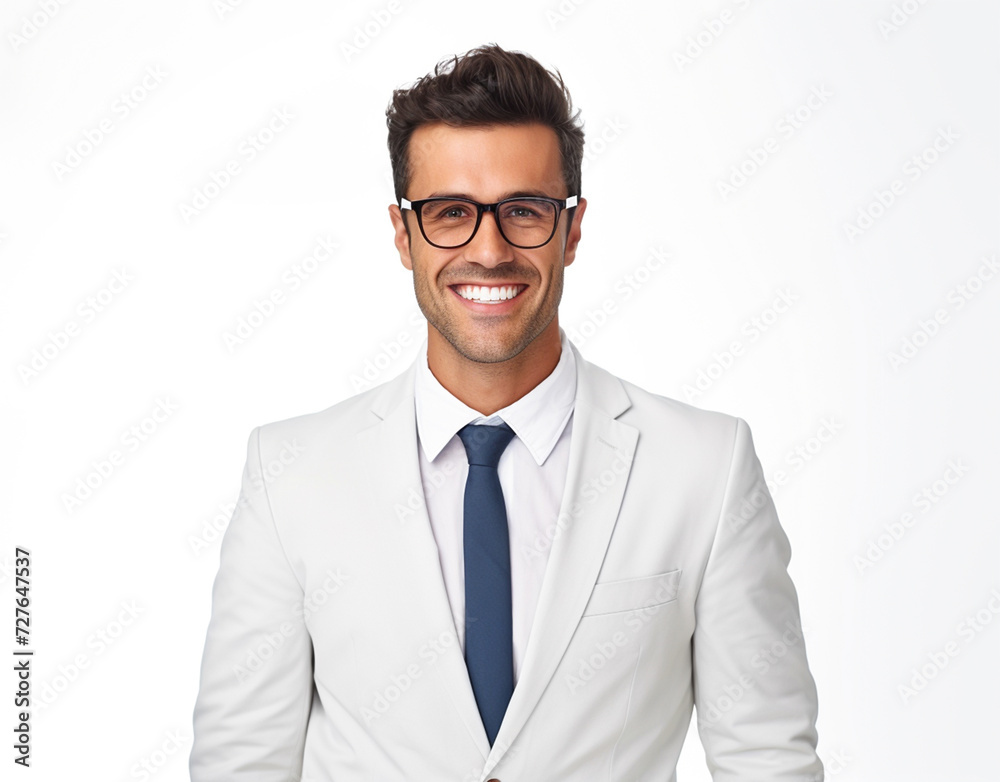 Happy smile businessman on a white background in the studio, white business professional. For art texture, presentation design or web design and web background. Generative AI. Happy smile businessman on a white background in the studio, white business professional. For art texture, presentation design or web design and web background. Generative AI.