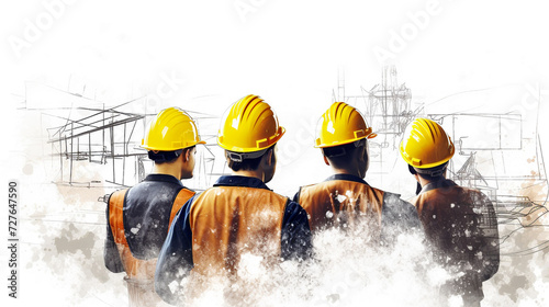 Civil engineer construction worker standing back and looking construction site, Construction survey, construction sketch background. photo