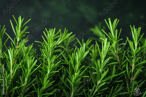 The background is decorated with greenery of rosemary. This image captures the abundance and beauty of herbs. Create a visually appealing and refreshing backdrop.