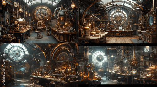 Victorianera laboratory with steampunk inventionstime machines and etheric devices An inventors sanc Generative AI