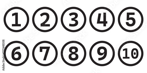Numbers with long shadow on black circles set. Vector flat illustration. photo