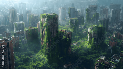 postapocalyptic urban jungleovergrown skyscrapers and reclaimed streets by nature a world where huma Generative AI photo
