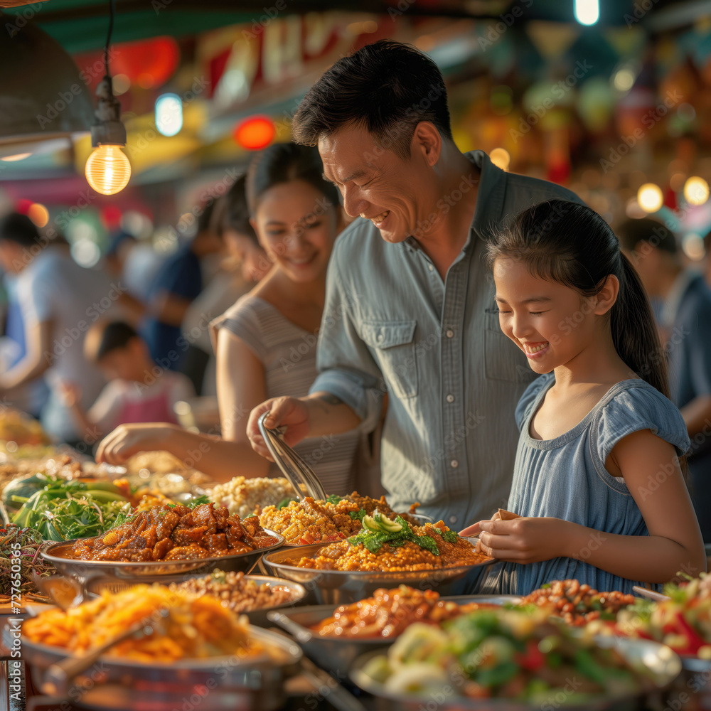 Family Enjoying Street Food Market Together