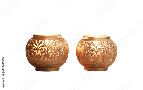 A Pair of Candle Holders with Intricate Carvings Cast on White or PNG Transparent Background.