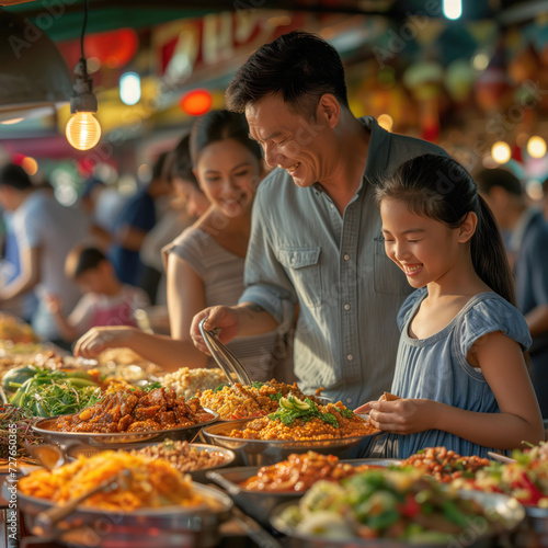 Family Enjoying Street Food Market Together
