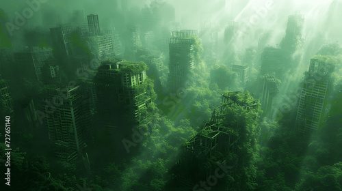 apocalyptic landscape with nature reclaiming citiessurvivors and new beginnings Amidst the ruins of Generative AI