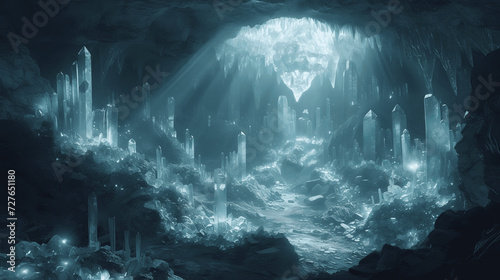 ancient underground civilizationcrystal caverns and subterranean lakes a mysterious world beneath th Generative AI