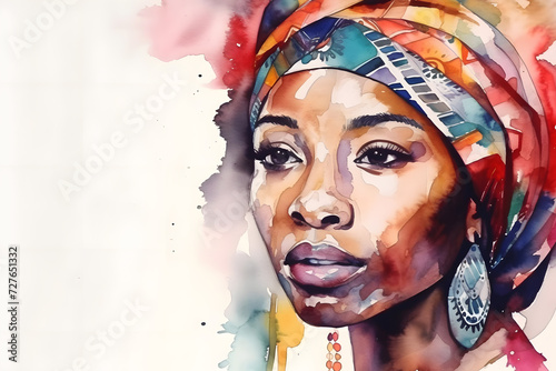 Watercolor African Woman Portrait. Generative AI