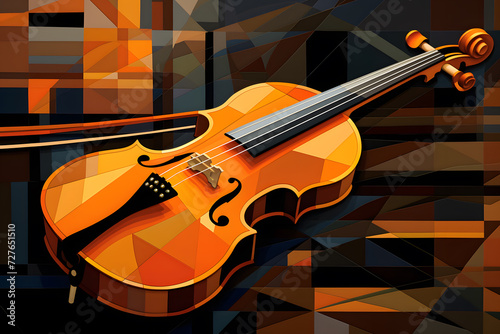 Cubist Style Violin Illustration.