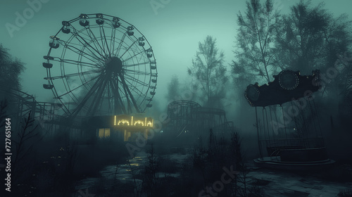abandoned amusement park at twilightrusting rides and whispering ghosts a hauntingly beautiful scene Generative AI © Zoheb