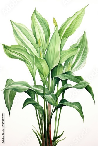 Green stems and leaves of the houseplant Aspidistra elatior. Vertical orientation  close-up  bottom view.