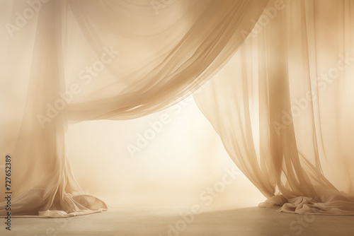 Celestial Peach Drapes Ethereal Light on Minimalist Stages, Breathy and Romantic Fog-Infused Backdrops on Large Canvas