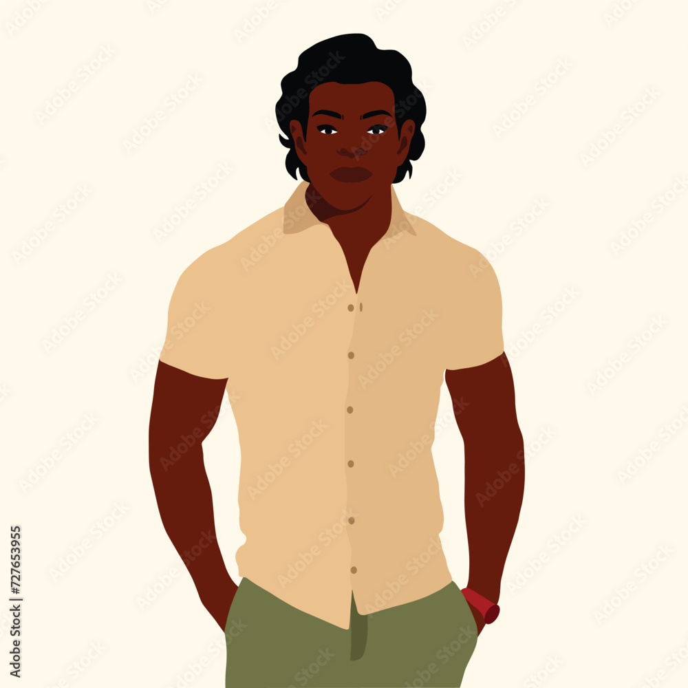 Fototapeta premium Handsome black man in elegant art style vector
