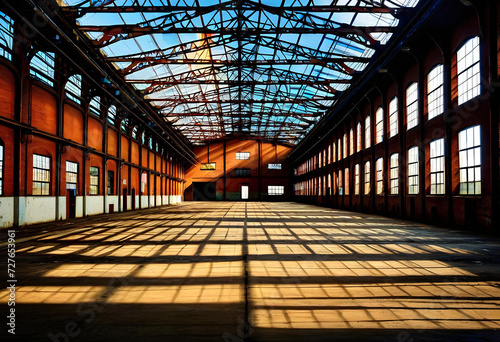 Empty Factory. Abandoned. Industrial. Desolate. Manufacturing Plant. Vacant. Industry. Silence. Machinery. Abandoned Facility. Rusty. Urban Decay. Empty Workspace. Derelict. AI Generated.