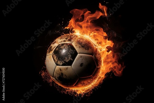 burning soccer ball. Generative AI
