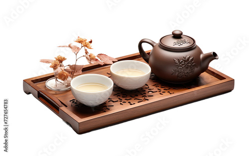 Ritualistic Wellness With Wooden Tea Tray on White or PNG Transparent Background.