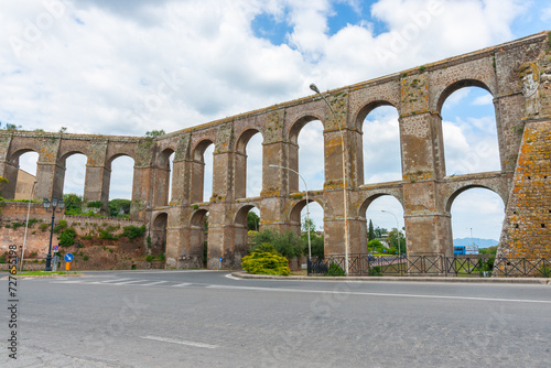 Medieval stone walls and arches of Nepi aqueduct.