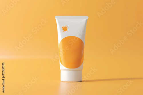 Cosmetic skincare lotion tube on a bright sunny background. Sun lotion packaging mock up template