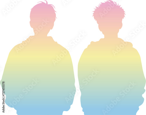 10代の男子2人の上半身シルエット_パステルグラデーション