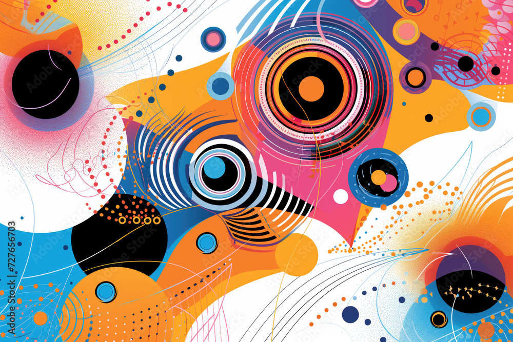 Obraz premium Bright abstract design with curves, dotted lines and circles