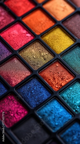 Colorful Eyeshadow palette  background pattern  wallpaper. Cosmetic powder with glitter glow