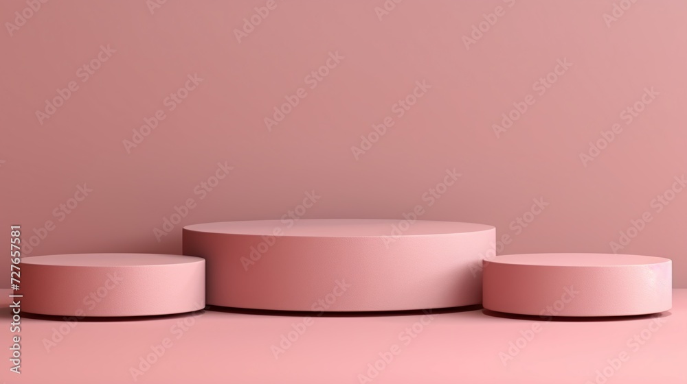3 feminine pink podiums for product promotion with different position concepts.