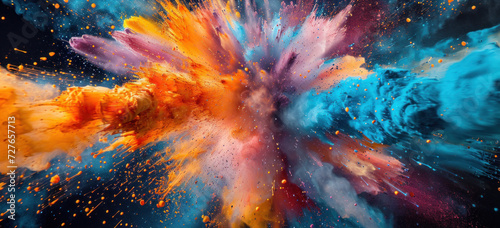 Colorful explosion of powder on dark background. Vibrant color and motion.