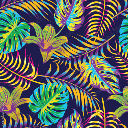 Abstract Floral seamless pattern with leaves. tropical background
