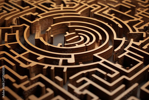 Circle cardboard miniature maze close-up. Generative AI