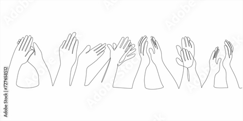 continuous line Hands clapping. applause movement. congratulation business. vector illustration