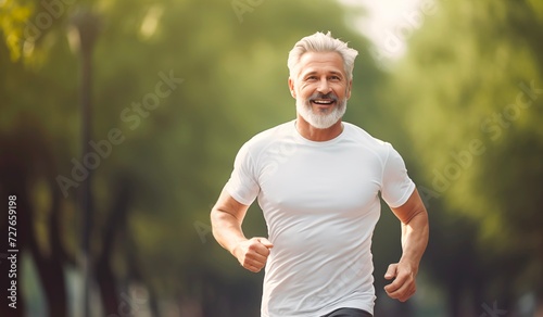 a senior man running in the park for a healthy lifestyle concept.