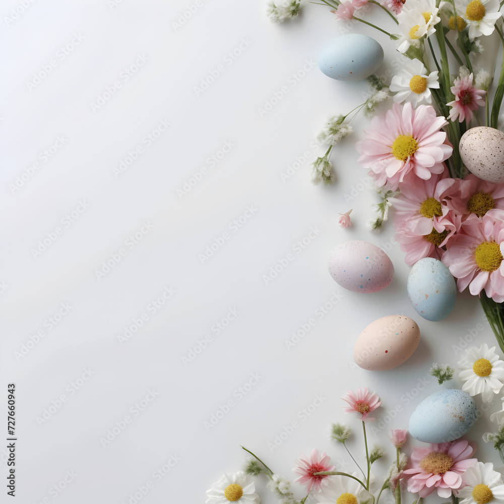 Easter holiday banner with colorful eggs and sping flowers Easter holiday banner with colorful eggs and sping flowers
