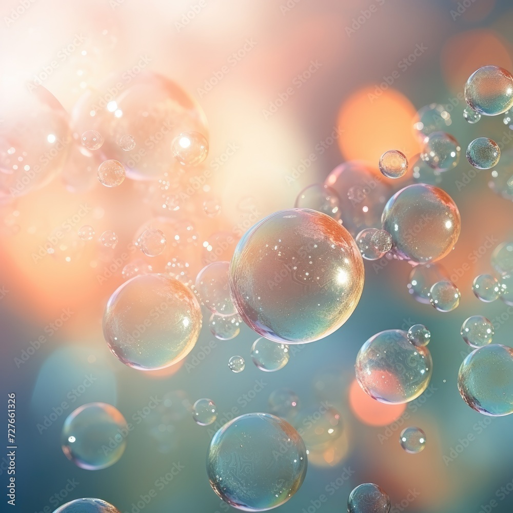 An iridescent air bubble on a background with a gradient. A lot of bubbles are flying in a chaotic manner. An iridescent air bubble on a background with a gradient. A lot of bubbles are flying in a chaotic manner.
