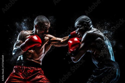 Two boxers exchanging rapid combinations. Generative AI