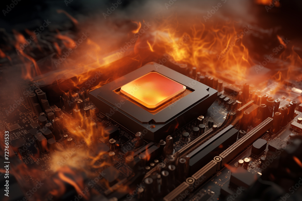 Computer CPU under stress test, emphasizing thermal performance. Generative AI - obrazy, fototapety, plakaty 