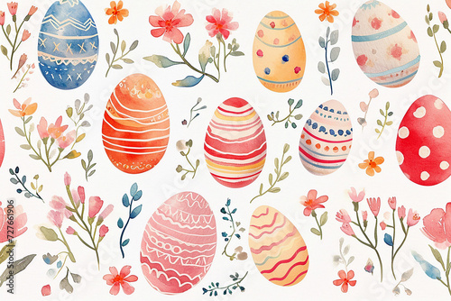 Graphic representation of painted Easter eggs. Generative Ai.