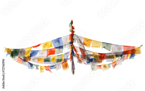 Spiritual Tibetan Prayer Flags on White or PNG Transparent Background.