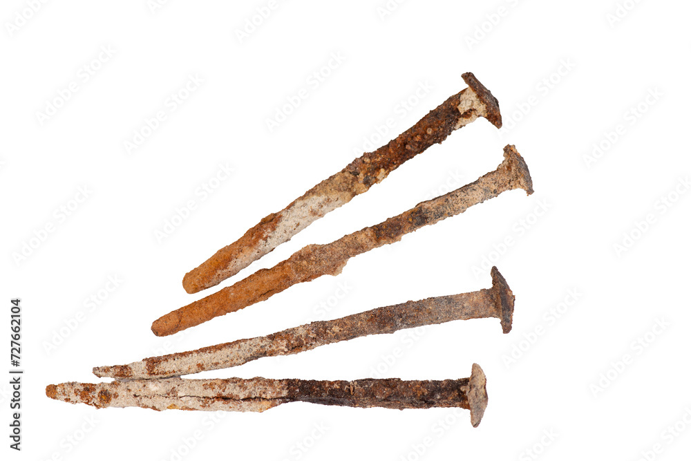 Old metal nails, damaged by corrosion, fall apart. Retro nails. Old metal nails, damaged by corrosion, fall apart. Retro nails.