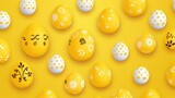 A Vibrant Collection of Decorated Easter Eggs on a Yellow Background