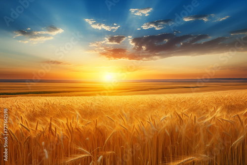 Ripe wheat field rich harvest in national Ukrainian colors. Generative AI